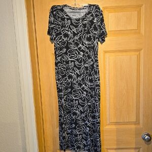 Andrew Marc Black Maxi Dress with White Floral Print
